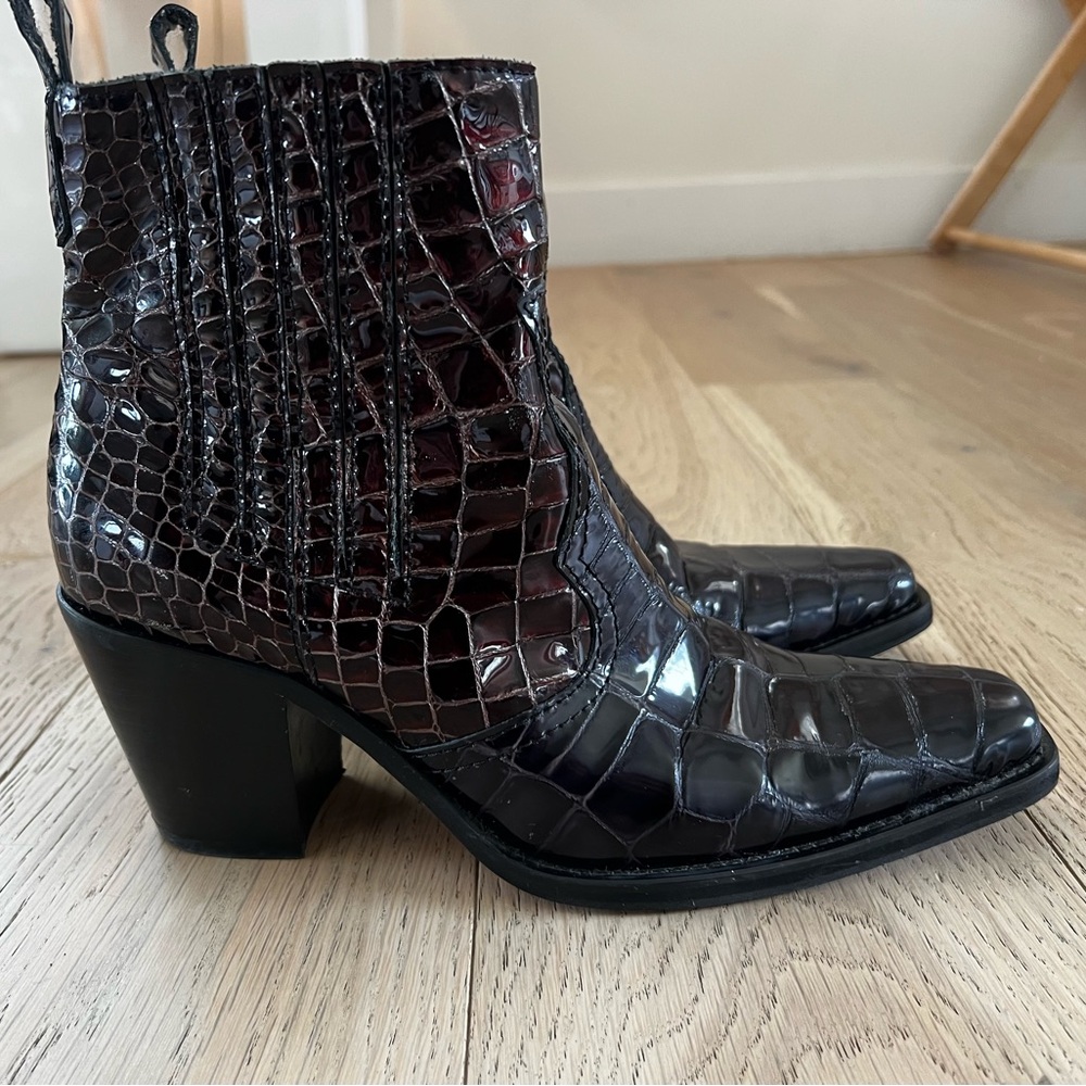 GANNI Black Croc-Embossed Ankle Boots 39